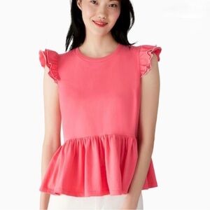 Kate Spade Peplum Tee with Ruffle Sleeves in Deep Dahli - Size Medium